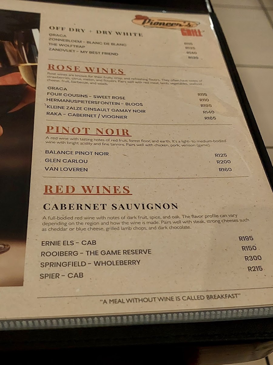 Menu Pioneer's Grill-1